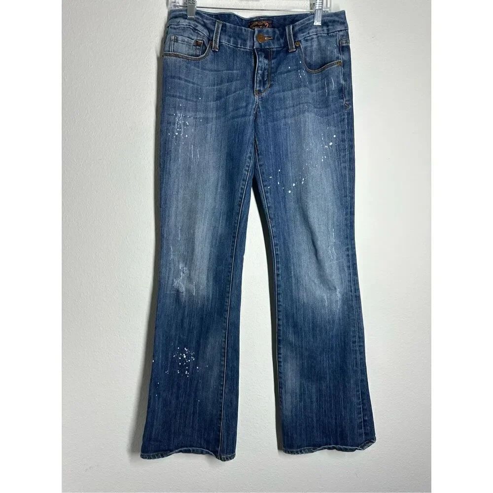 7 Seven For All Mankind White Paint Splatter Boot Cut Jeans Womens Sz 30/ 32 L